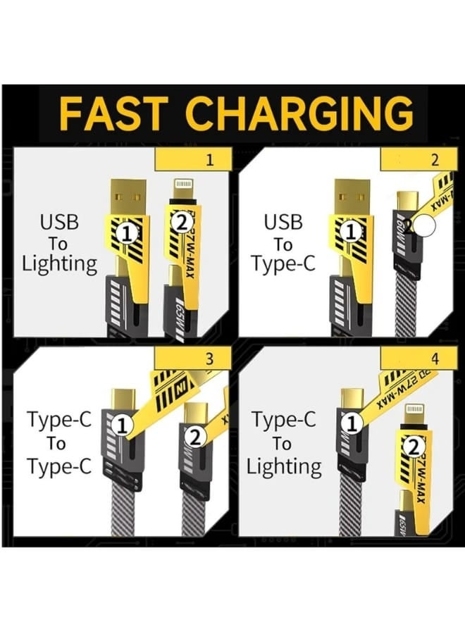 تقليدي كابل شحن متعدد 4 في 1 – شحن سريع USB-A و USB-C إلى Type-C PD 65 واط / 27 واط، كابل 1 متر مع وصلات متعددة متوافق مع iPhone 17/16/15 و iPad - Image 2
